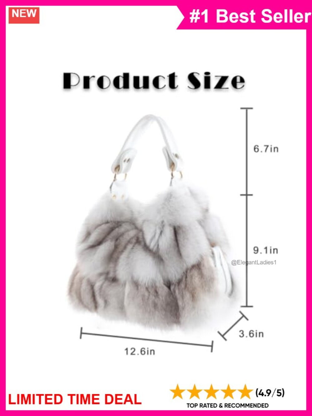 Fur Story Fox Fur Leather Crossbody Shoulder Bag Top Handle - Picture 3 of 3